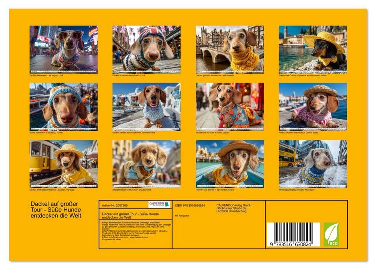 Produktbild: Dackel auf gro&szlig;er Tour - S&uuml;&szlig;e Hunde entdecken die Welt (Wandkalender 2026 DIN A4 quer), CALVENDO Monatskalender