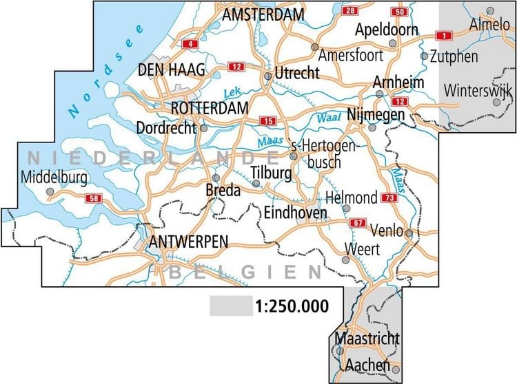 Produktbild: BVA ADFC Radtourenkarte Niederlande S&uuml;d, mit Knotenpunkten 1:150.000