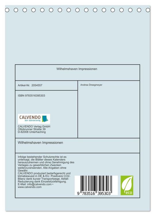 Produktbild: Wilhelmshaven Impressionen (Tischkalender 2026 DIN A5 hoch), CALVENDO Monatskalender