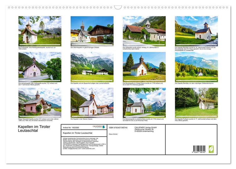Produktbild: Kapellen im Tiroler Leutaschtal (Wandkalender 2026 DIN A2 quer), CALVENDO Monatskalender