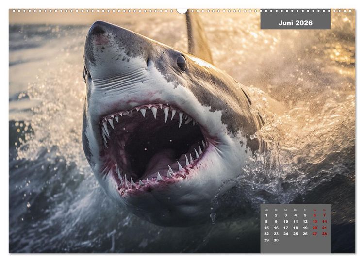 Produktbild: Stille Giganten - KI-generierte Hai-Impressionen (hochwertiger Premium Wandkalender 2026 DIN A2 quer), Kunstdruck in Hochglanz
