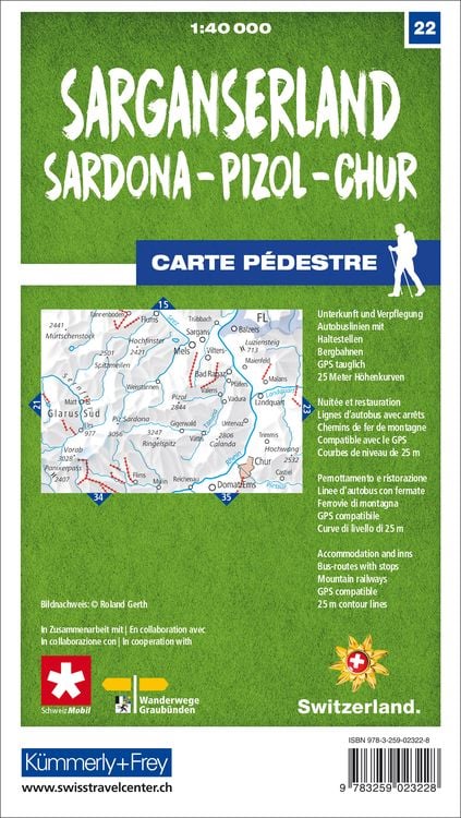 Produktbild: Sarganserland Sardona - Pizol - Chur 22 Wanderkarte