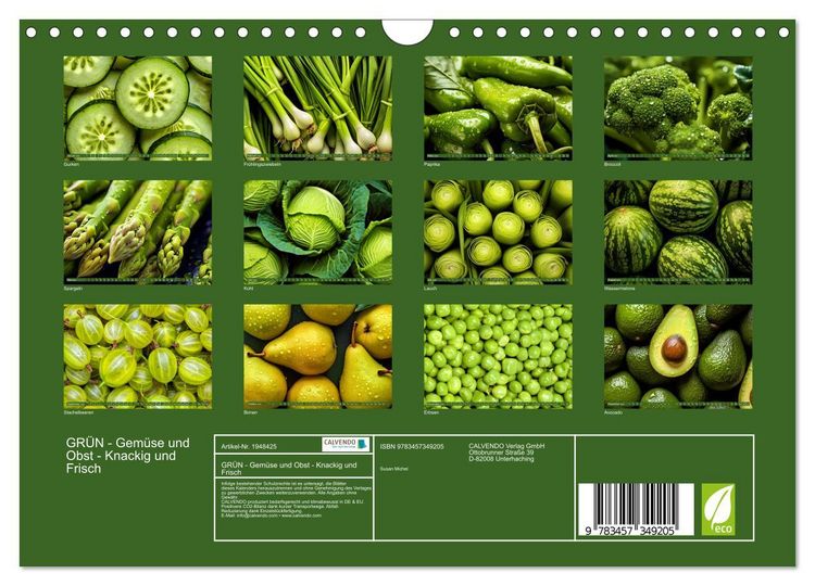 Produktbild: GR&Uuml;N - Gem&uuml;se und Obst - Knackig und Frisch (Wandkalender 2026 DIN A4 quer), CALVENDO Monatskalender