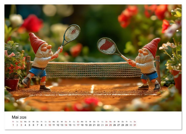 Produktbild: Sportliche Gartenzwerge (Wandkalender 2026 DIN A3 quer), CALVENDO Monatskalender