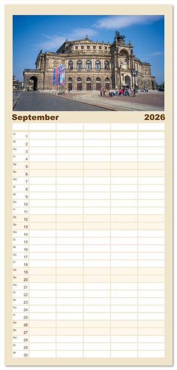 Produktbild: Familienplaner 2026 - Dresden - Sachsens Perle an der Elbe mit 5 Spalten (Wandkalender, 21 x 45 cm) CALVENDO