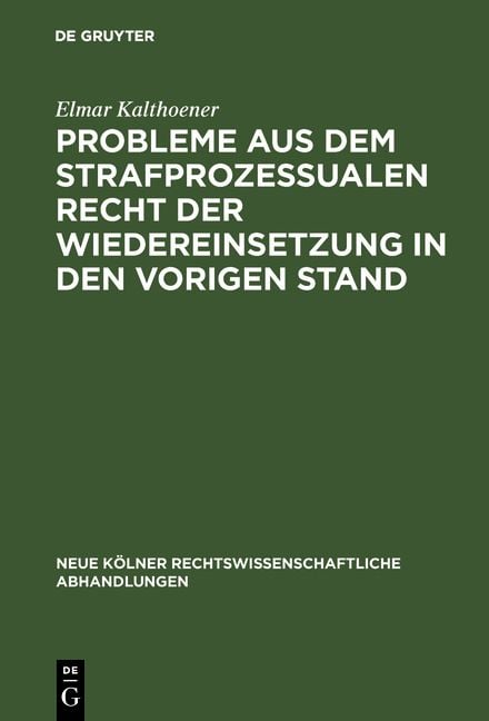 Produktbild: Probleme aus dem strafprozessualen Recht der Wiedereinsetzung in den vorigen Stand
