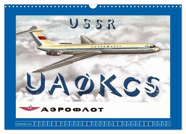 Produktbild: &Uuml;ber den Wolken - Flugzeuge des 20. Jahrhunderts auf Amateurfunkkarten (Wandkalender 2026 DIN A3 quer), CALVENDO Monatskalender