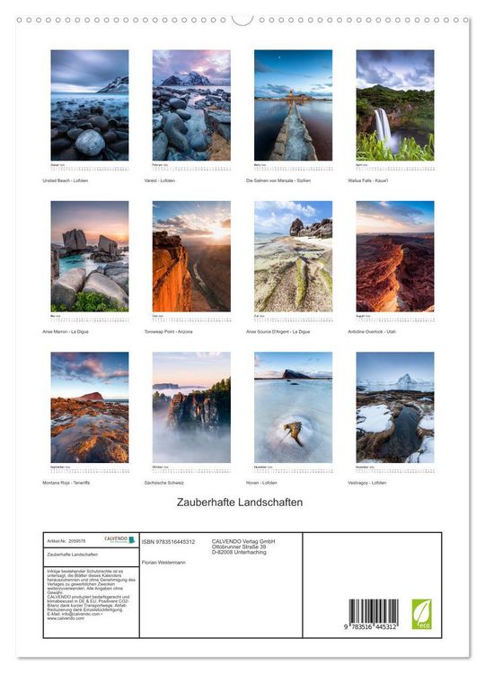 Produktbild: Zauberhafte Landschaften (hochwertiger Premium Wandkalender 2026 DIN A2 hoch), Kunstdruck in Hochglanz
