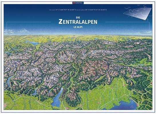 Produktbild: KOMPASS Panorama-Poster Die Zentralalpen, Le Alpi