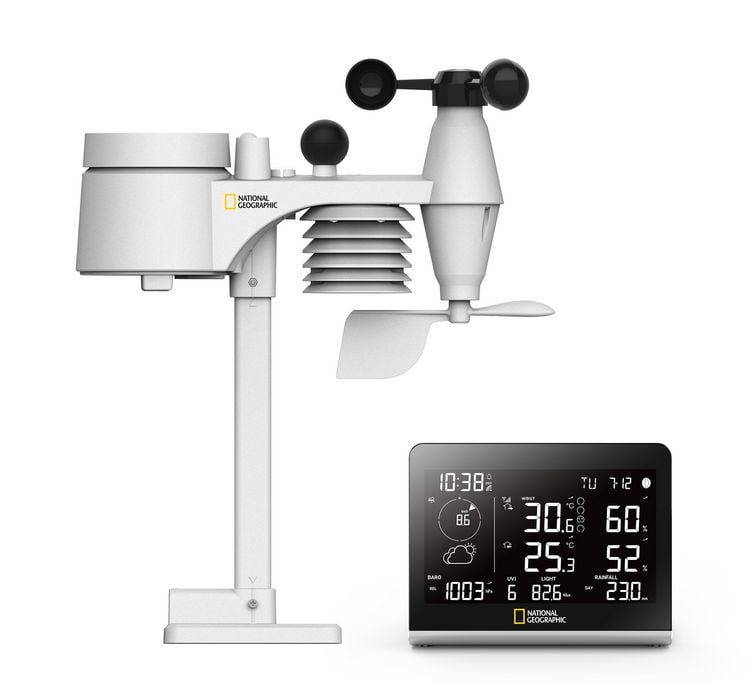 Produktbild: Bresser 14728 - NATIONAL GEOGRAPHIC Funkwetterstation SC mit 8-in-1-Au&szlig;ensensor und Farbwechsel