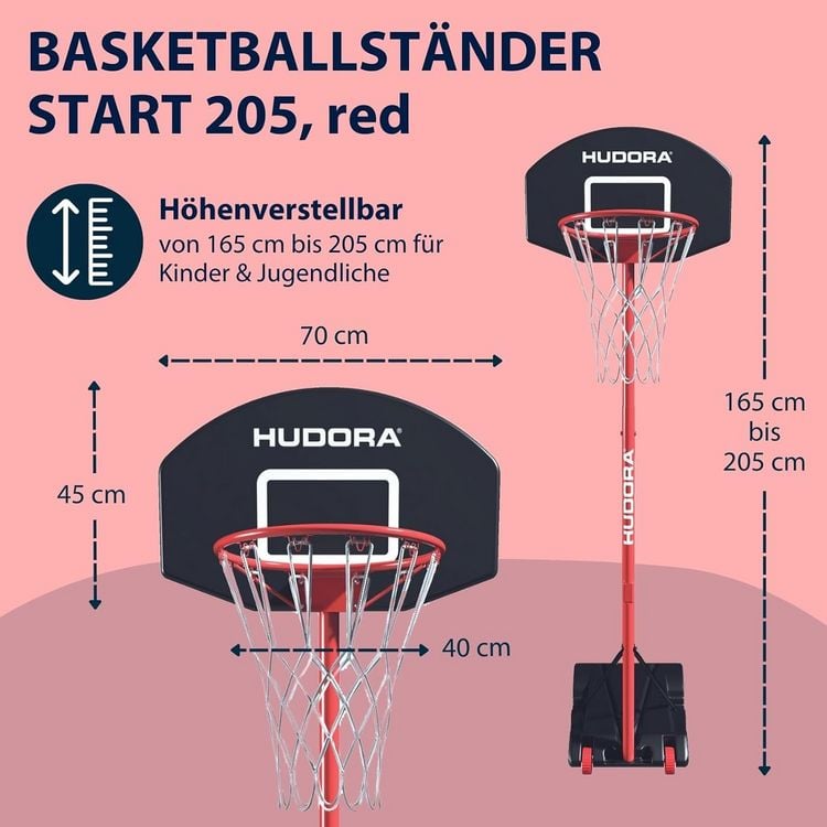 Produktbild: HUDORA 71640 - Basketballst&auml;nder Start 205, red, transportabel