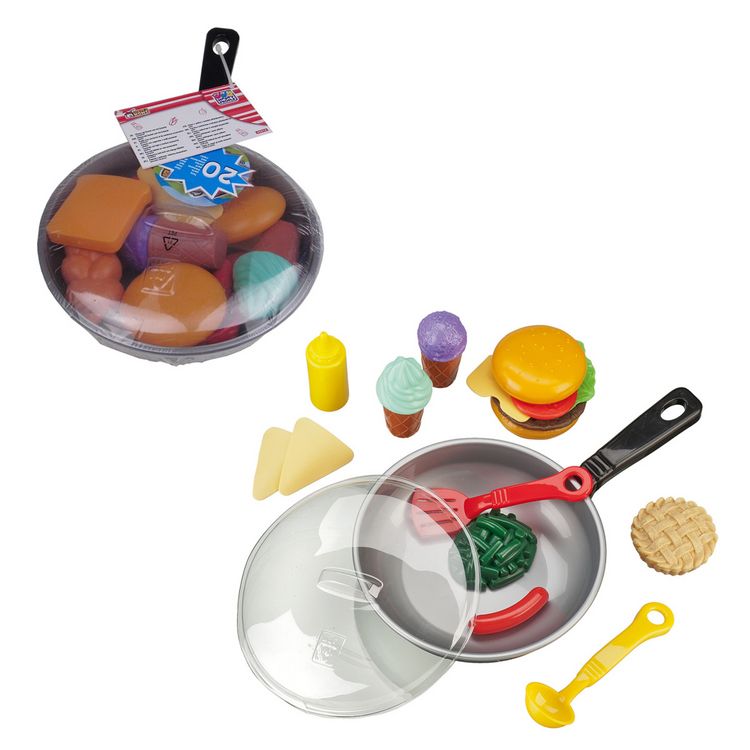 Produktbild: Pfannenset mit Gem&uuml;se Pfanne mit Deckel Zubeh&ouml;r Kelle Wender Lebensmittel 30cm