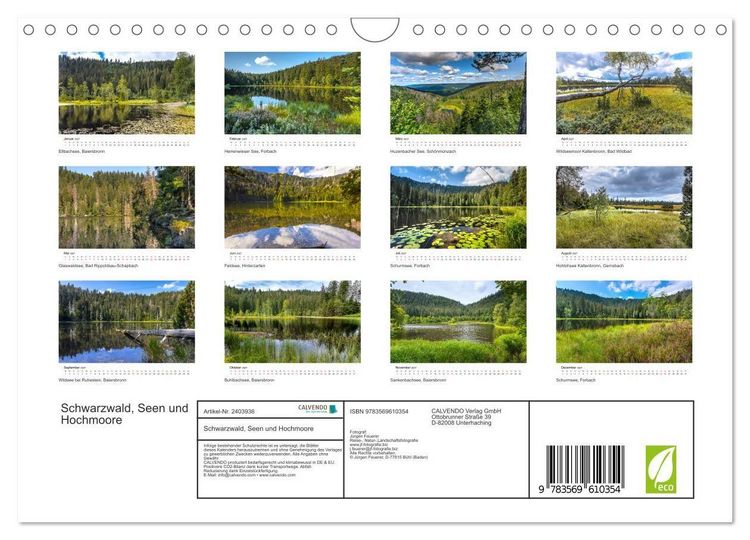 Produktbild: Schwarzwald, Seen und Hochmoore (Wandkalender 2027 DIN A4 quer), CALVENDO Monatskalender