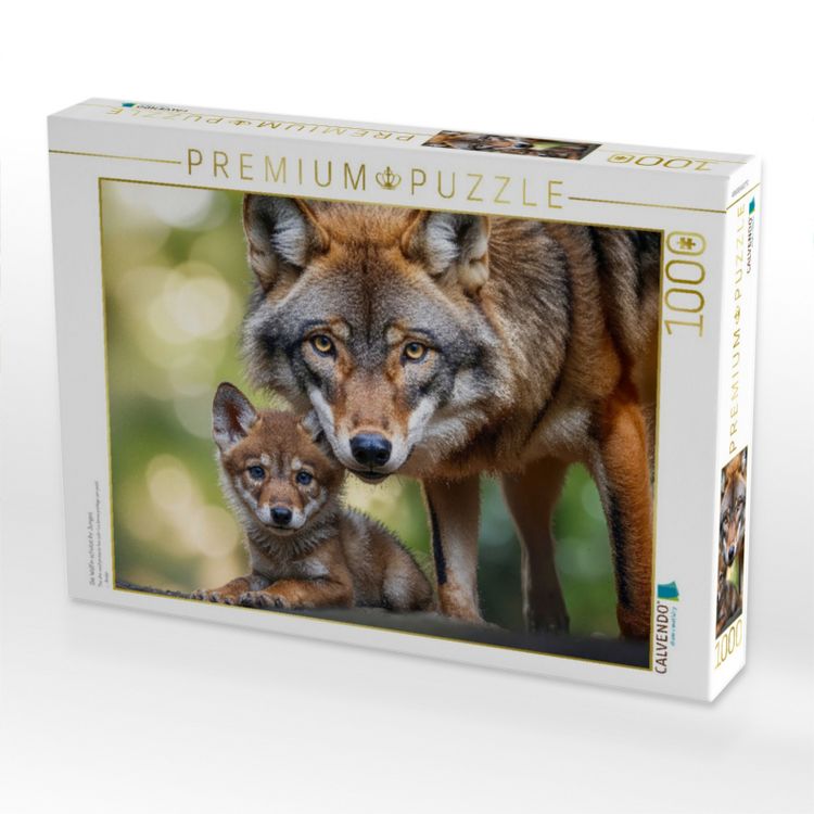 Produktbild: CALVENDO Puzzle Die W&ouml;lfin sch&uuml;tzt ihr Junges | 1000 Teile Lege-Gr&ouml;&szlig;e 64x48cm Foto-Puzzle f&uuml;r gl&uuml;ckliche Stunden