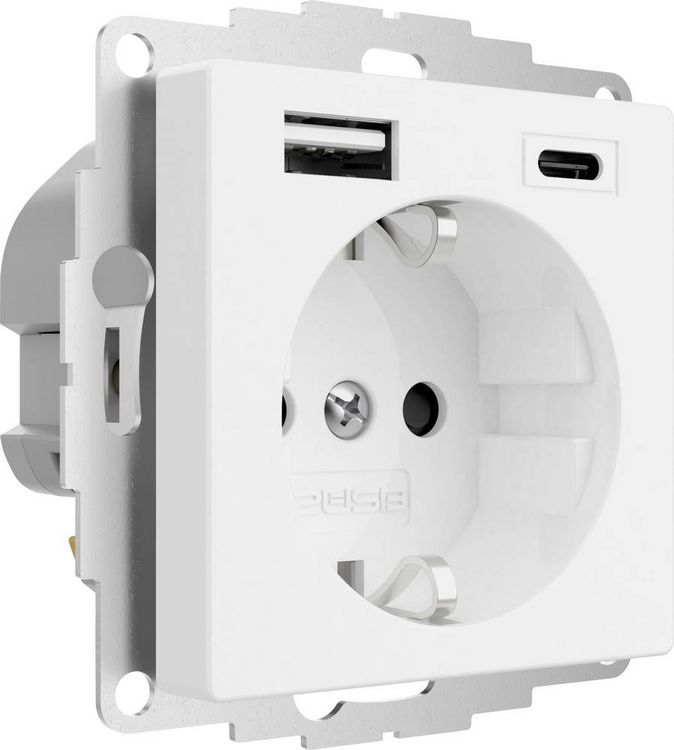 Produktbild: 2USB 2U-449511 1fach Schutzkontakt-Steckdose mit USB-Ladeausgang, erh&ouml;hter Ber&uuml;hrungsschutz, VDE IP20 Reinwei&szlig; (RAL 9010)