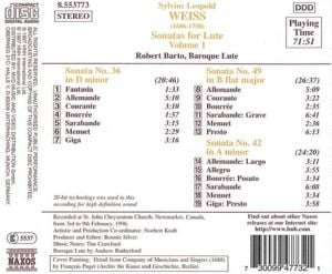 Produktbild: Barto, R: Sonaten F&uuml;r Laute Vol.1