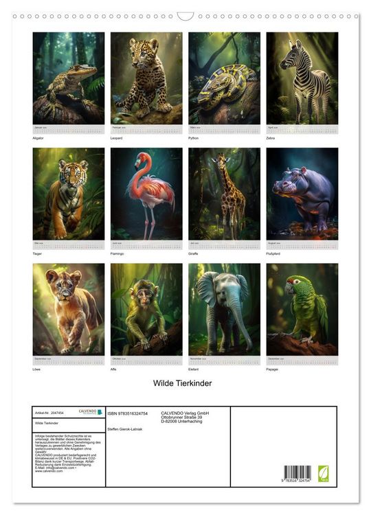 Produktbild: Wilde Tierkinder (Wandkalender 2026 DIN A2 hoch), CALVENDO Monatskalender