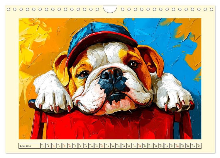 Produktbild: Bulldoggen. Bunter Hundespa&szlig; im &Ouml;lbilder-Stil (Wandkalender 2026 DIN A4 quer), CALVENDO Monatskalender