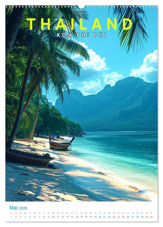 Produktbild: Thailand - Old School Poster Style (Wandkalender 2026 DIN A2 hoch), CALVENDO Monatskalender