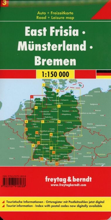 Produktbild: freytag & berndt Stra&szlig;enkarte Ostfriesland - M&uuml;nsterland - Bremen 1:150.000