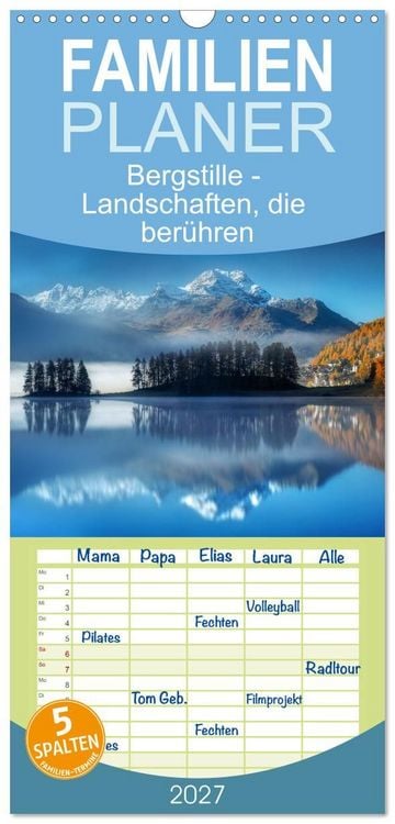 Produktbild: Familienplaner 2027 - Bergstille - Landschaften, die ber&uuml;hren mit 5 Spalten (Wandkalender, 21 x 45 cm) CALVENDO