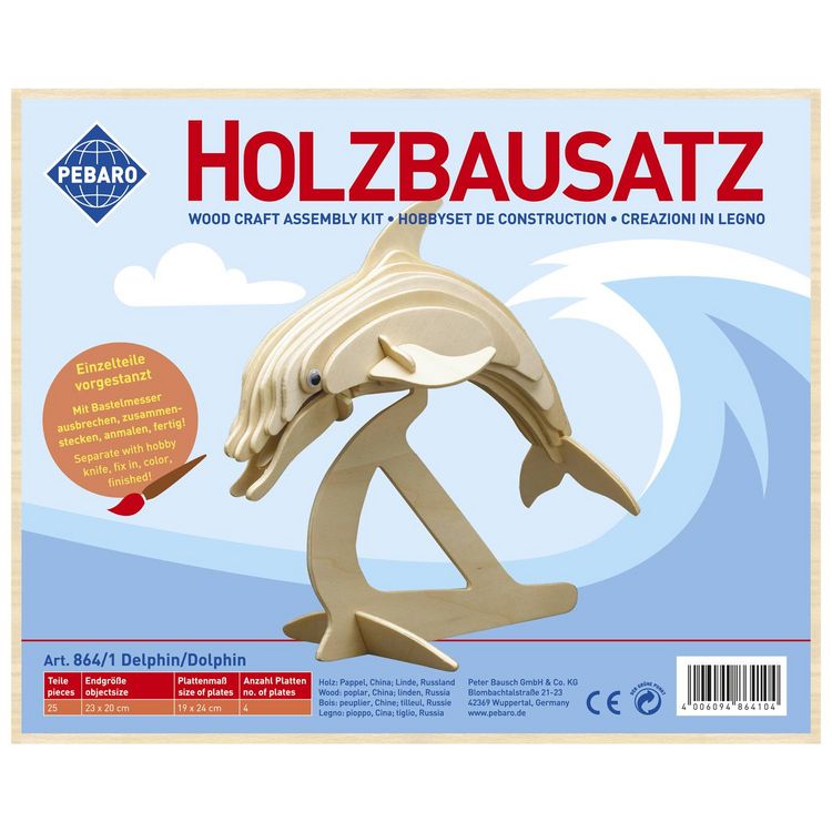Produktbild: PEBARO 864/1 - Holzbausatz Delphin, 25 Teile, Holzkonstruktion zum Zusammenstecken