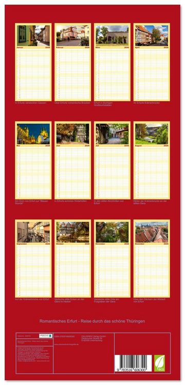Produktbild: Familienplaner 2026 - Romantisches Erfurt - Reise durch das sch&ouml;ne Th&uuml;ringen mit 5 Spalten (Wandkalender, 21 x 45 cm) CALVENDO