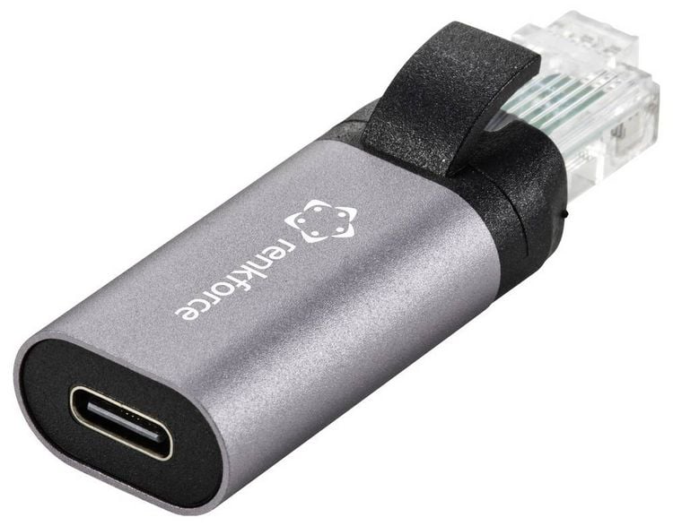 Produktbild: Renkforce RJ45 / USB-C&reg; Netzwerk Adapter [1x RJ45-Stecker - 1x USB-C&reg; Buchse] Anthrazit-Grau