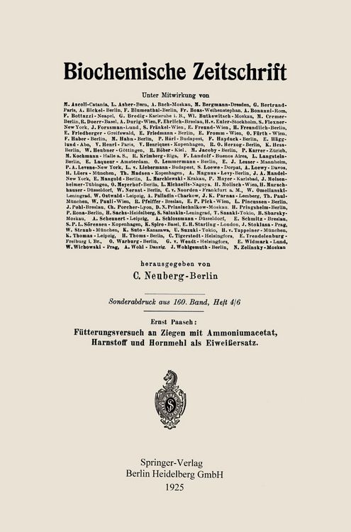 Produktbild: F&uuml;tterungsversuch an Ziegen mit Ammoniumacetat, Harnstoff und Hornmehl als Eiwei&szlig;ersatz