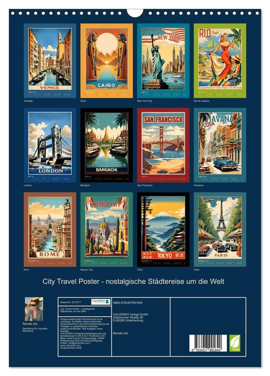 Produktbild: City Travel Poster - nostalgische St&auml;dtereise um die Welt (Wandkalender 2026 DIN A3 hoch), CALVENDO Monatskalender