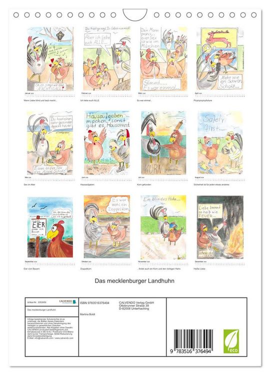 Produktbild: Das mecklenburger Landhuhn (Wandkalender 2026 DIN A4 hoch), CALVENDO Monatskalender