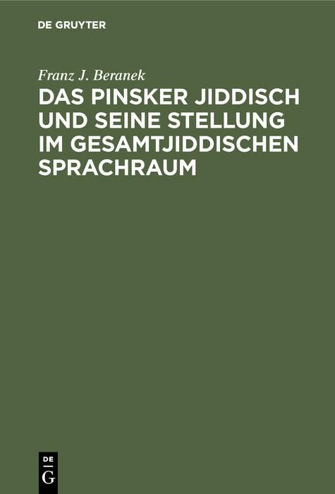 Produktbild: Das Pinsker Jiddisch und seine Stellung im gesamtjiddischen Sprachraum