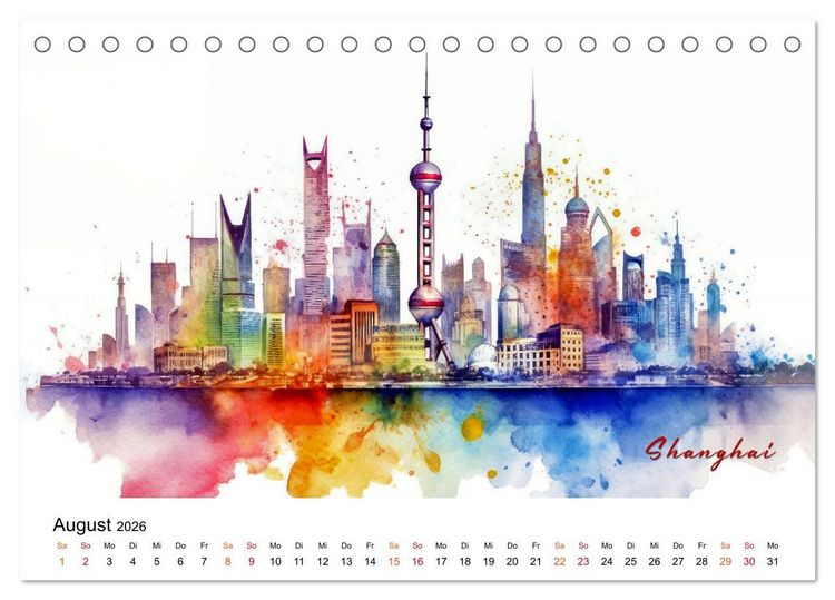 Produktbild: Skylines exklusiv (Tischkalender 2026 DIN A5 quer), CALVENDO Monatskalender