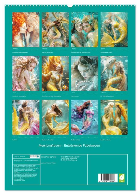 Produktbild: Meerjungfrauen &ndash; Entz&uuml;ckende Fabelwesen (hochwertiger Premium Wandkalender 2026 DIN A2 hoch), Kunstdruck in Hochglanz