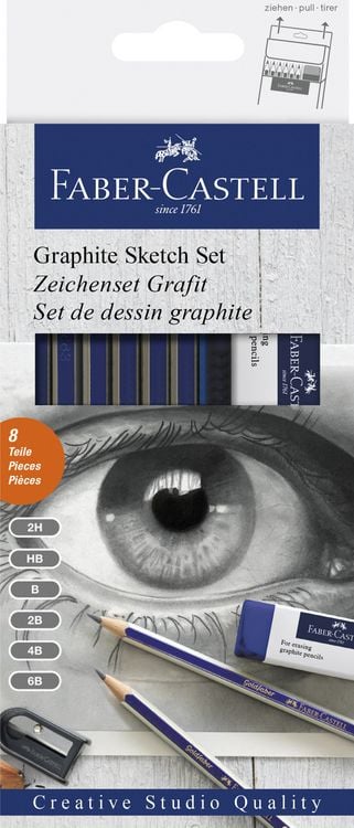 Produktbild: Faber-Castell Bleistifte Zeichenset Goldfaber, 6er Set mit Radiergummi und Spitzer