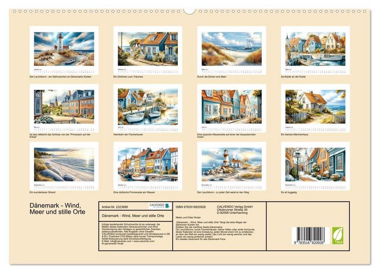 Produktbild: D&auml;nemark - Wind, Meer und stille Orte (hochwertiger Premium Wandkalender 2027 DIN A2 quer), Kunstdruck in Hochglanz