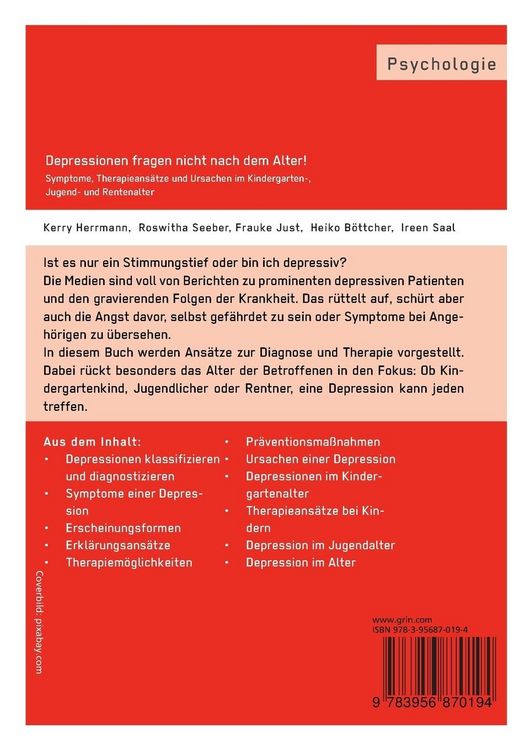 Produktbild: Depressionen fragen nicht nach dem Alter! Symptome, Therapieans&auml;tze und Ursachen im Kindergarten-, Jugend- und Rentenalter