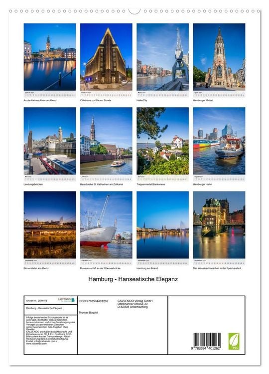 Produktbild: Hamburg - Hanseatische Eleganz (hochwertiger Premium Wandkalender 2027 DIN A2 hoch), Kunstdruck in Hochglanz
