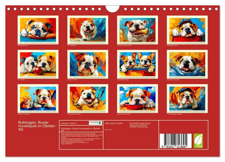 Produktbild: Bulldoggen. Bunter Hundespa&szlig; im &Ouml;lbilder-Stil (Wandkalender 2026 DIN A4 quer), CALVENDO Monatskalender