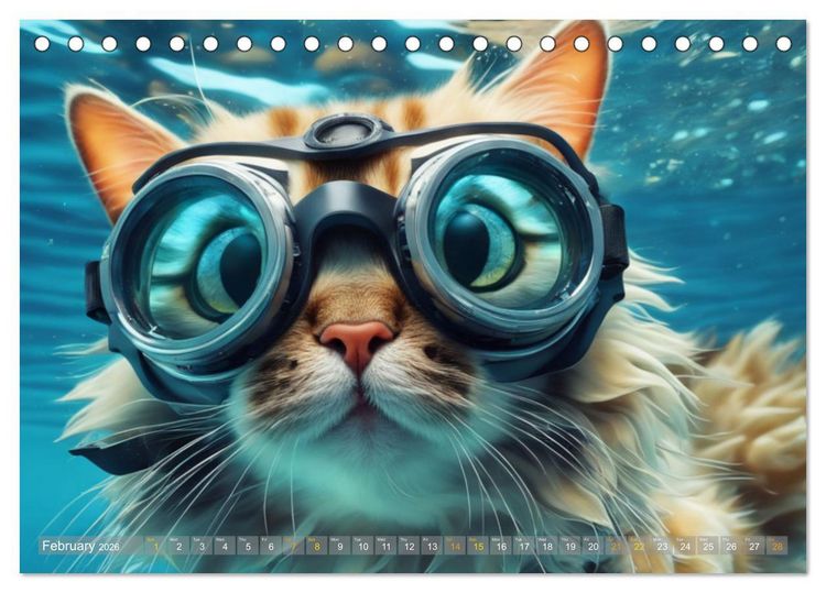 Produktbild: Cats underwater (Desk Calendar 2026 DIN A5 landscape), CALVENDO 12 Month DeskCalendar