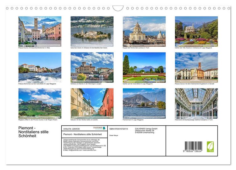 Produktbild: Piemont - Norditaliens stille Sch&ouml;nheit (Wandkalender 2026 DIN A3 quer), CALVENDO Monatskalender