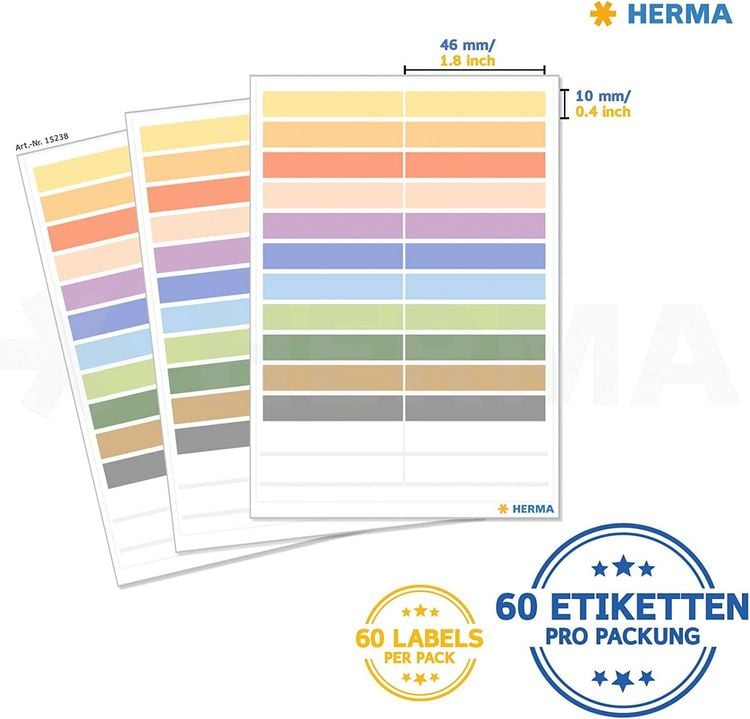 Produktbild: HERMA Stifte-Etiketten Namensaufkleber f&uuml;r Buntstifte, 10 x 46 mm, selbstklebend 60er Set