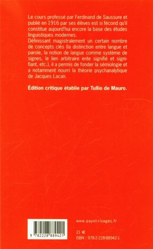 Produktbild: Cours de linguistique g&eacute;n&eacute;rale
