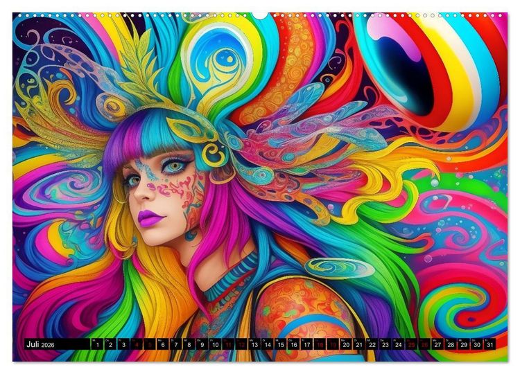 Produktbild: Psychedelische Ladies (hochwertiger Premium Wandkalender 2026 DIN A2 quer), Kunstdruck in Hochglanz
