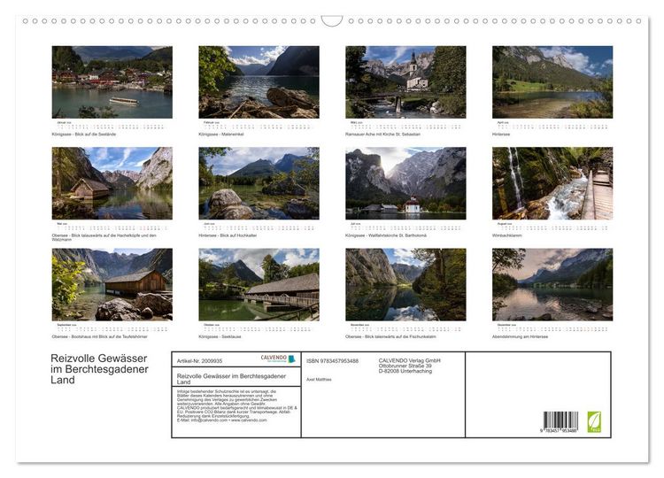 Produktbild: Reizvolle Gew&auml;sser im Berchtesgadener Land (Wandkalender 2026 DIN A2 quer), CALVENDO Monatskalender