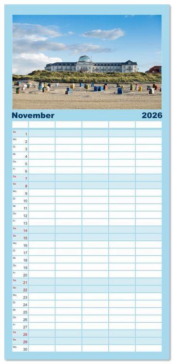 Produktbild: Familienplaner 2026 - Ostfriesische Inseln - Borkum, Norderney, Juist, Baltrum, Langeoog, Spiekeroog, Wangerooge mit 5 Spalten (Wandkalender, 21 x 45 cm) CALVENDO
