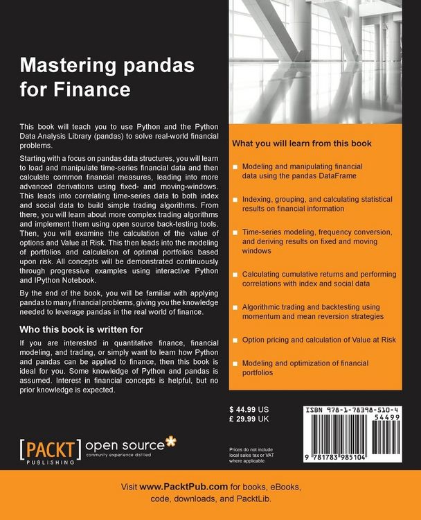 Produktbild: Mastering Pandas for Finance