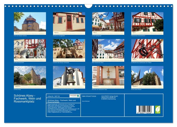 Produktbild: Sch&ouml;nes Alzey - Fachwerk, Wein und Rossmarktplatz (Wandkalender 2026 DIN A3 quer), CALVENDO Monatskalender