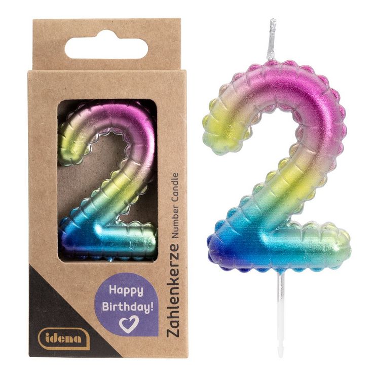 Produktbild: Idena Zahlenkerze 2 Regenbogen metallic