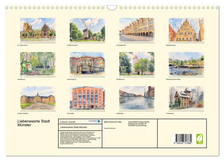 Produktbild: Liebenswerte Stadt M&uuml;nster (Wandkalender 2026 DIN A3 quer), CALVENDO Monatskalender